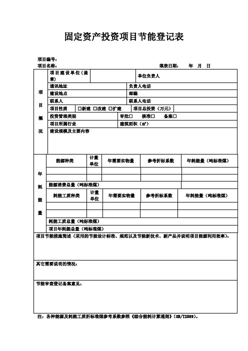 固定资产投资项目节能登记表