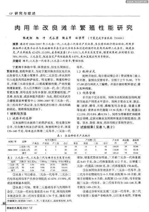 肉用羊改良滩羊繁殖性能研究