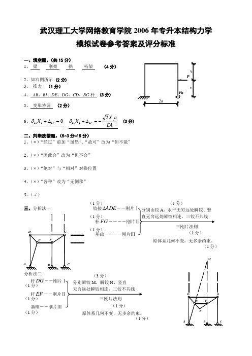 武汉理工大学网络教育学院2006年专升本结构力学