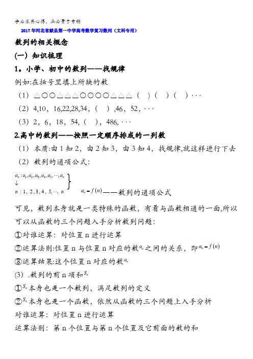 河北省献县第一中学2017届高考数学复习数列(文科专用)