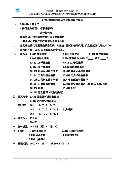 G代码的讲解及机床手动编写程序规范