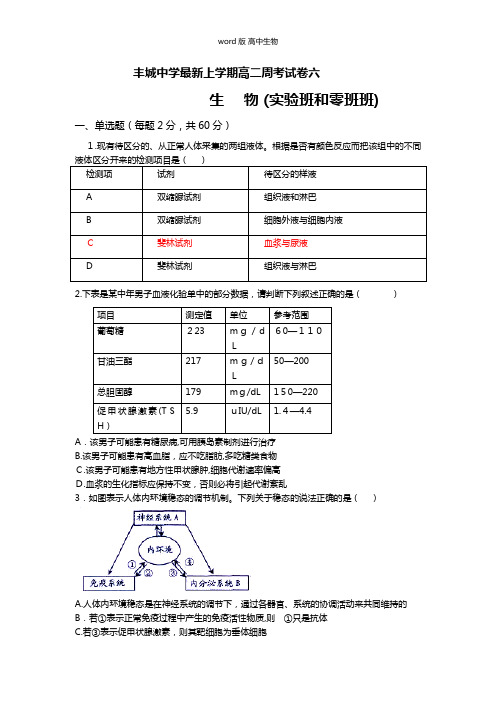 江西省丰城中学最新上学期高二生物周练试题实验班1.17