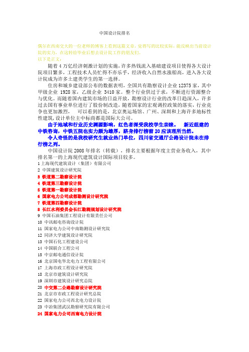中国设计院排名