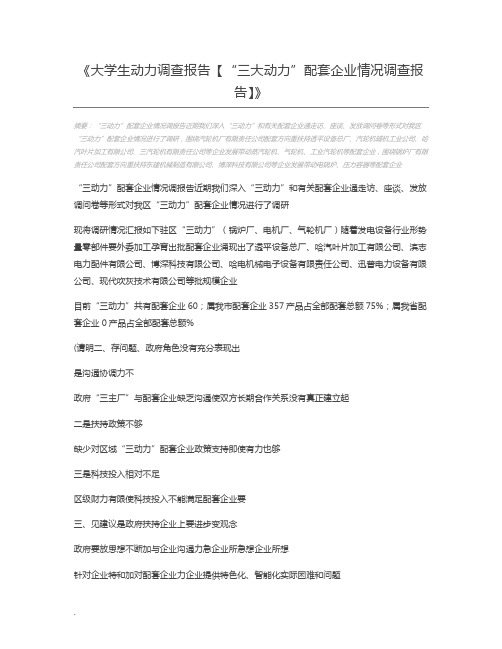 大学生动力调查报告【“三大动力”配套企业情况调查报告】