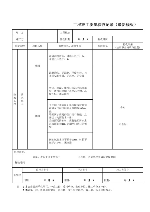 防水工程施工质量验收记录(最新模板)