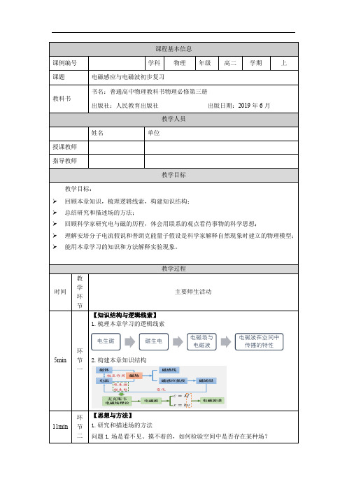 高二【物理(人教版)】电磁感应与电磁波初步复习-教学设计