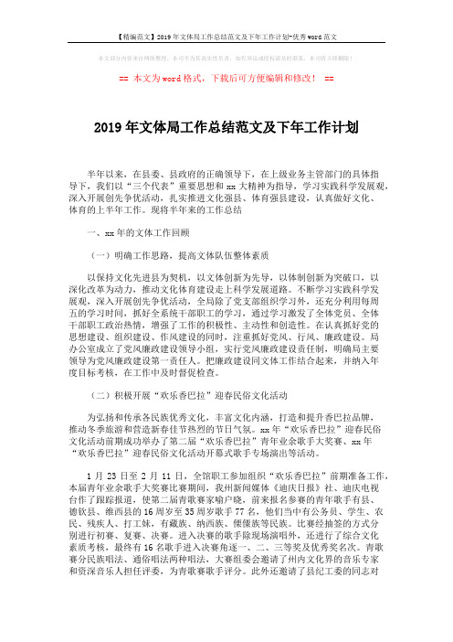 【精编范文】2019年文体局工作总结范文及下年工作计划-优秀word范文 (5页)
