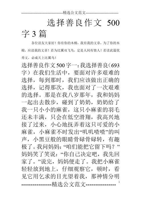选择善良作文500字3篇_0