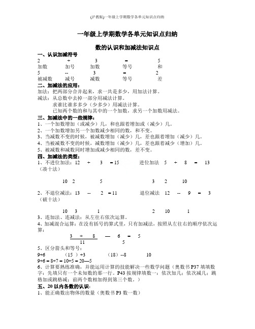 (沪教版)一年级上学期数学各单元知识点归纳