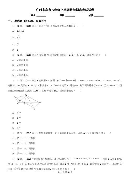 广西来宾市八年级上学期数学期末考试试卷