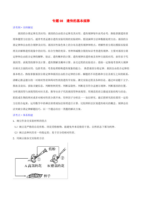 2019年高考生物二轮复习 专题08 遗传的基本规律(讲)(含解析)