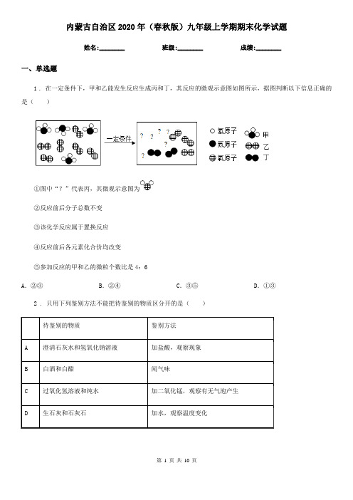 内蒙古自治区2020年(春秋版)九年级上学期期末化学试题