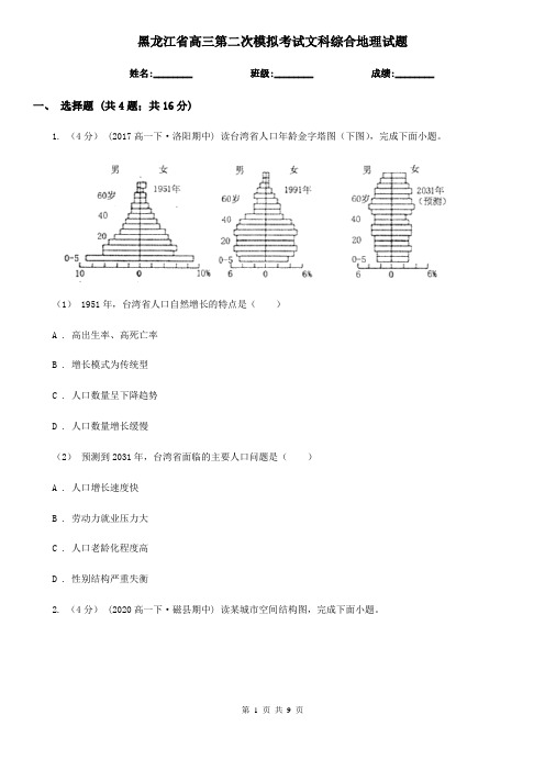 黑龙江省高三第二次模拟考试文科综合地理试题