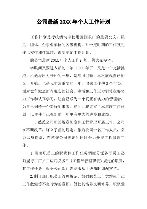 公司最新20XX年个人工作计划