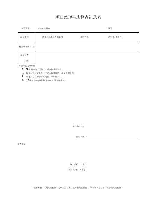 项目经理带班安全检查记录