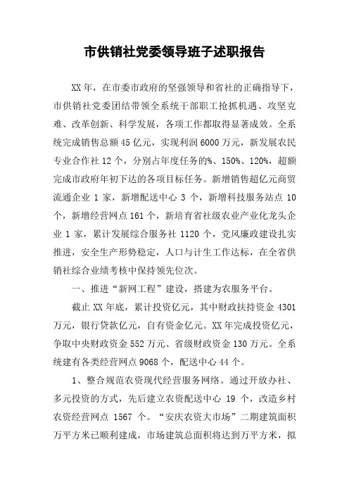 市供销社党委领导班子述职报告