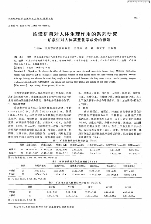 临潼矿泉对人体生理作用的系列研究——矿泉浴对人体某些化学成分的影响