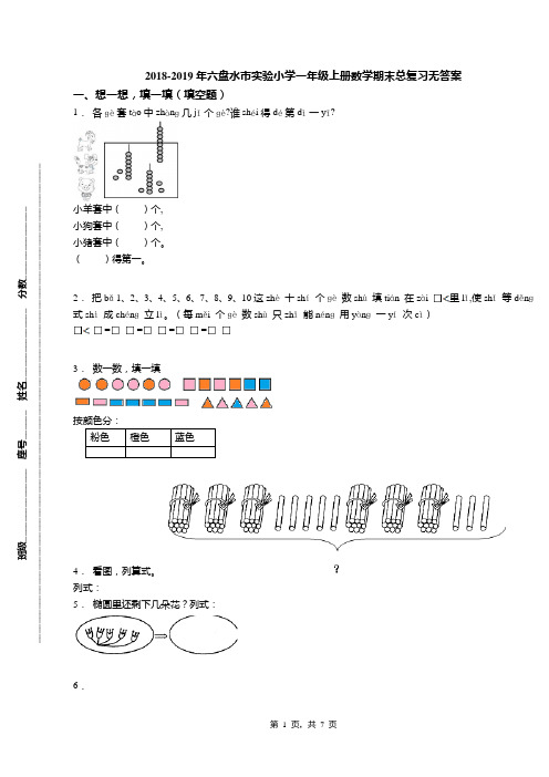 2018-2019年六盘水市实验小学一年级上册数学期末总复习无答案