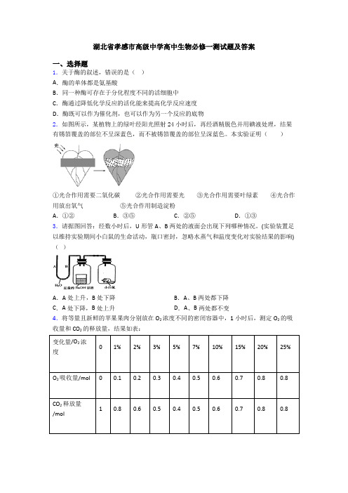 湖北省孝感市高级中学高中生物必修一测试题及答案