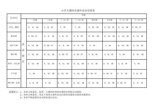 小学大课间及课外活动安排表