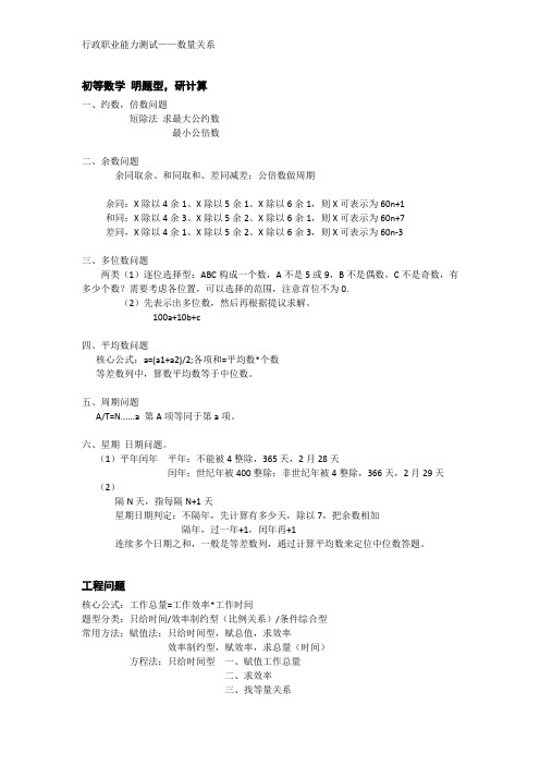 行政职业能力测试——数量关系题型总结