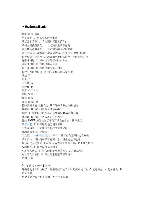 反恐精英游戏键盘按键功能