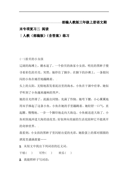 部编人教版三年级上册语文期末专项复习二 阅读 ∣人教部编版含答案练习