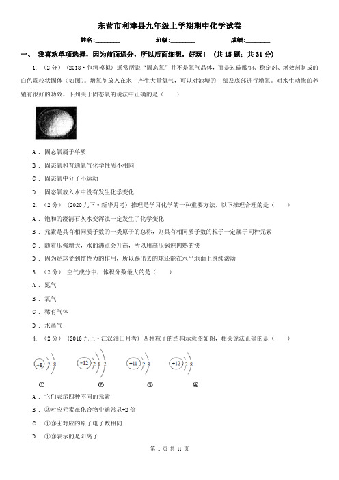 东营市利津县九年级上学期期中化学试卷