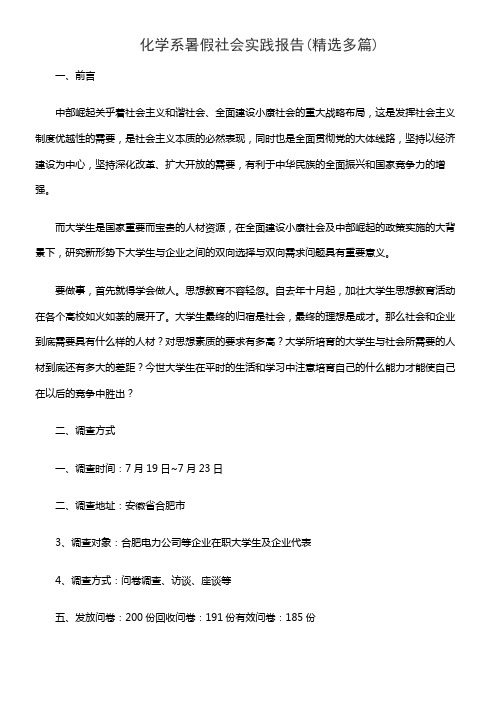化学系暑假社会实践报告(精选多篇)