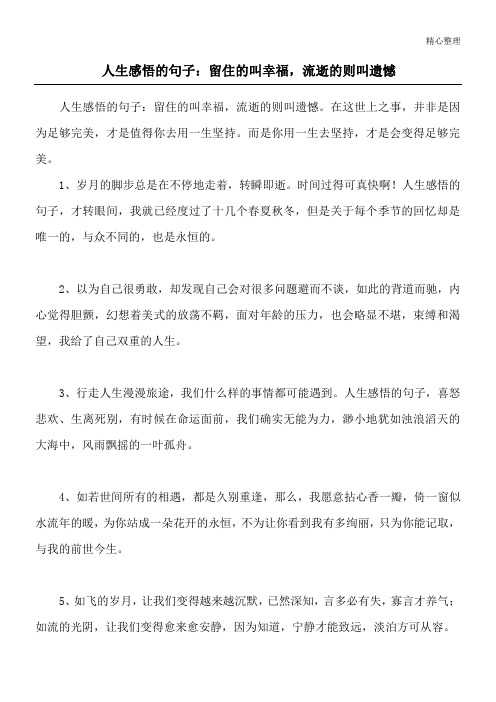 人生感悟的句子：留住的叫幸福,流逝的则叫遗憾