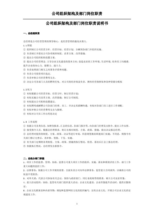 2020年公司组织架构图及岗位职责说明书