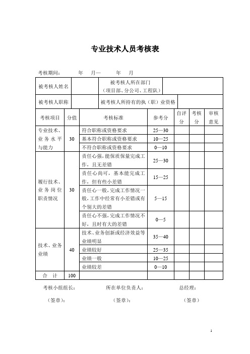 专业技术人员考核表