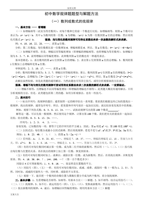 初中数学规律题题型与解题基本方法(初三)