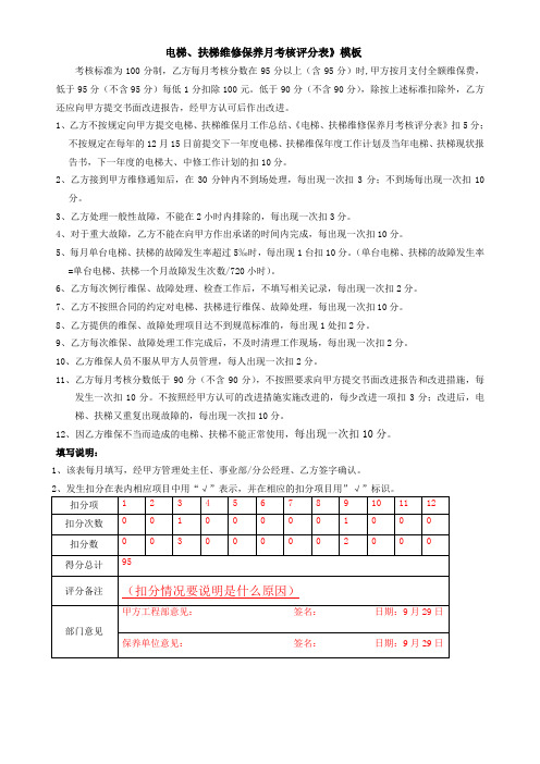 填写电梯考核评分表模板