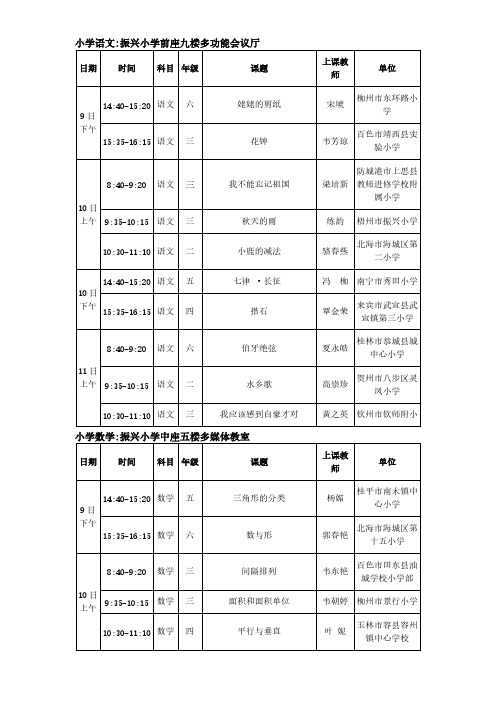 【免费下载】全区中小学信息技术与学科教学整合优秀课例展示观摩评选活动课程表