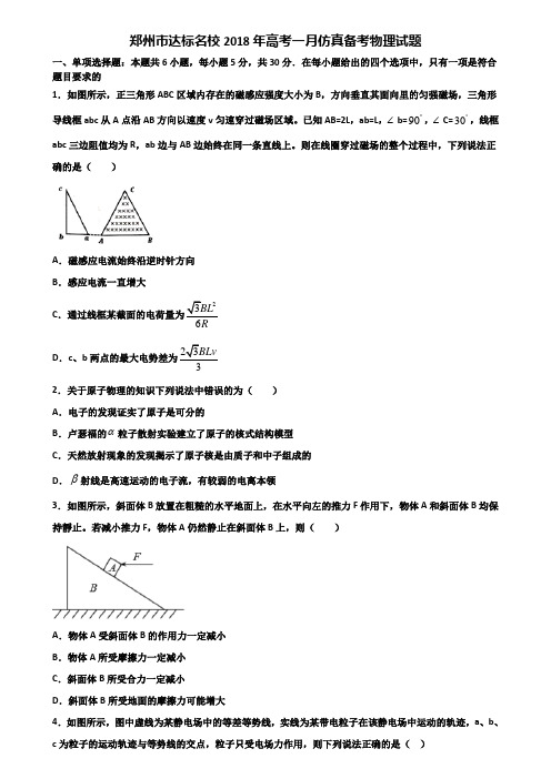 郑州市达标名校2018年高考一月仿真备考物理试题含解析