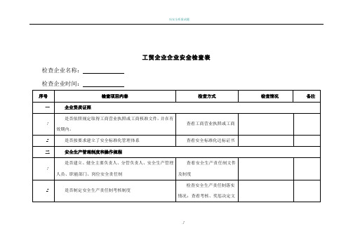 工贸企业企业安全检查表