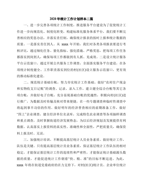 2020年统计工作计划样本二篇