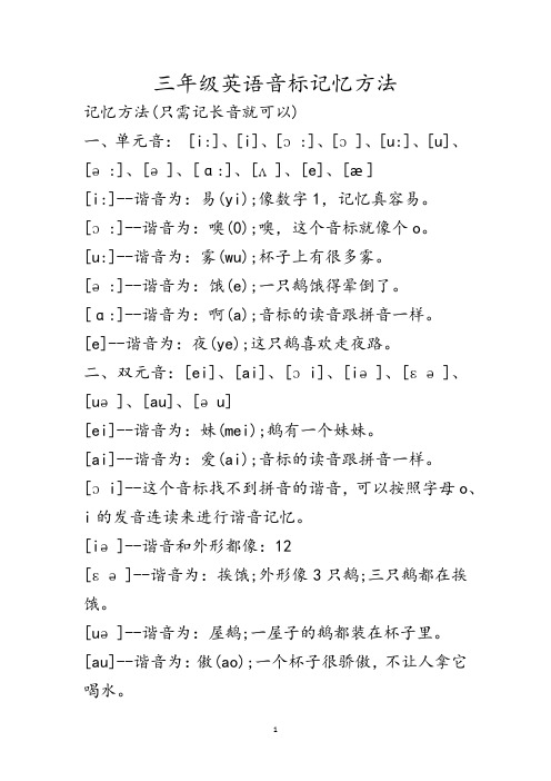 三年级英语音标记忆(打印版)