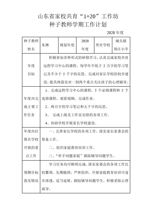 2020年度种子教师工作计划