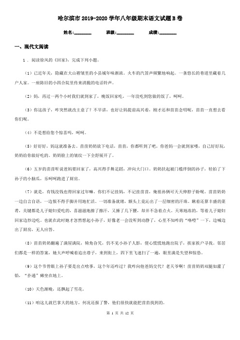 哈尔滨市2019-2020学年八年级期末语文试题B卷