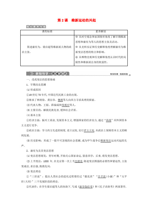 2019-2020学年高中历史第九单元戊戌变法第2课维新运动的兴起学案新人教版选修1