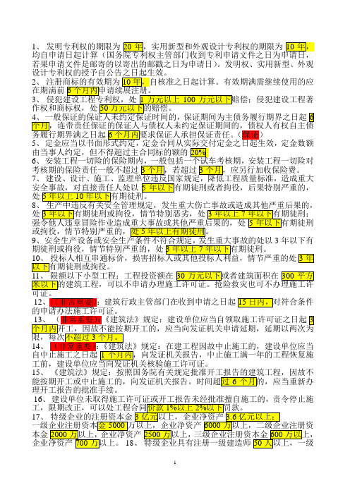 2015年一建法律法规数字时间汇总