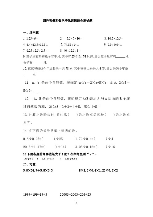 四升五暑期数学培优训练综合测试题