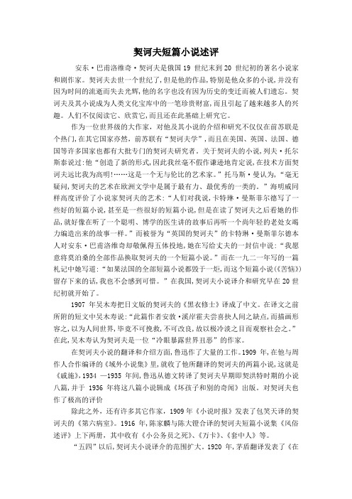 契诃夫短篇小说述评