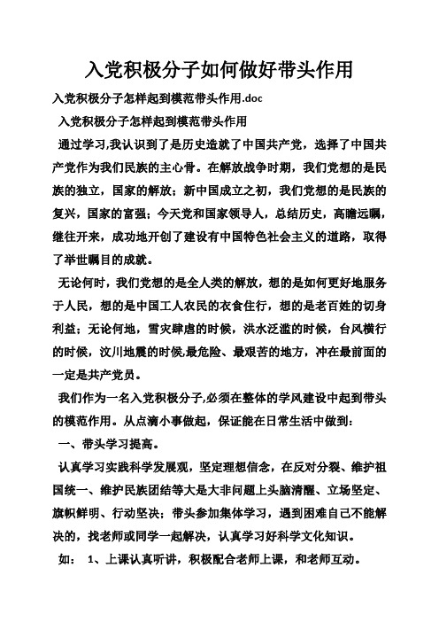 入党积极分子如何做好带头作用
