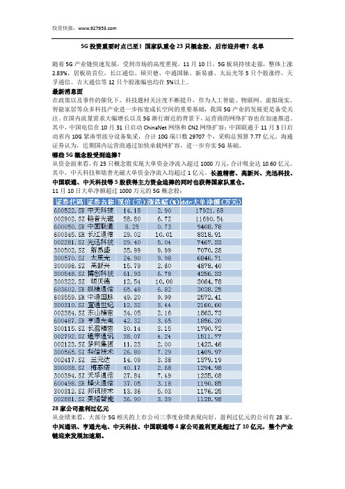 5G投资重要时点已至!国家队重仓23只概念股,后市迎井喷？名单