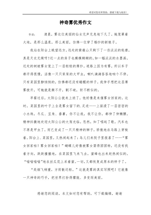 神奇雾优秀作文