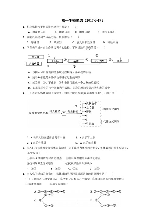 广东省佛山市高明区第一中学2016-2017学年高一生物晚练(2017-3-19)Word版含答案