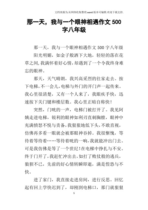 那一天,我与一个眼神相遇作文500字八年级